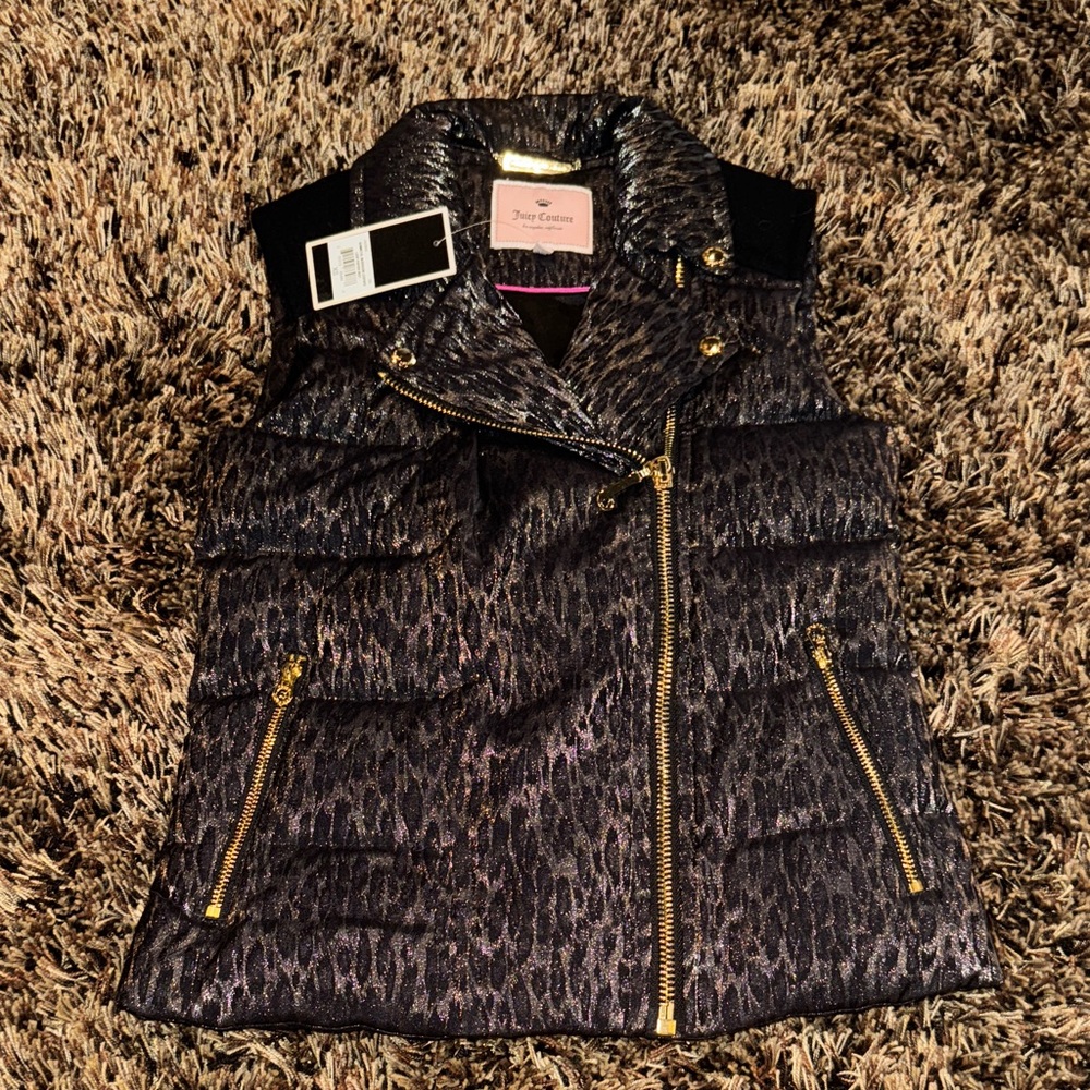 Juicy Couture Animal‎ Print Puffer Vest with Gold Accents